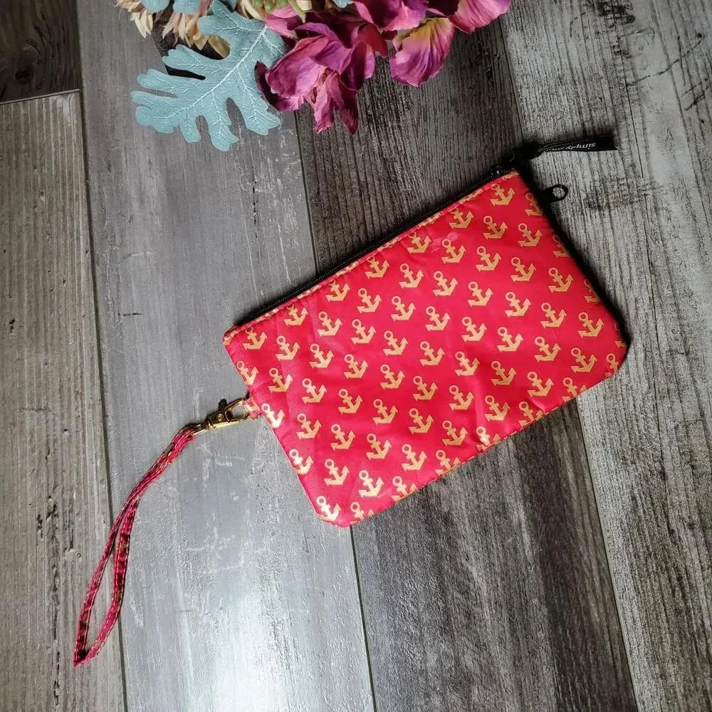 Simply Southern Phone Wristlet Red and Gold Anchors EUC